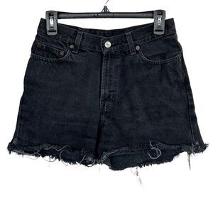 Old Navy SZ 2-4 Jean Shorts Hi-Rise Frayed Hems Pockets Zip-Fly Black Wash